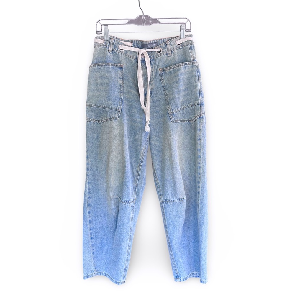 New! Wide Leg Barrel 100% Cotton w/ Drawstring Waist Denim Jeans Size 9/29 - Picture 2 of 10